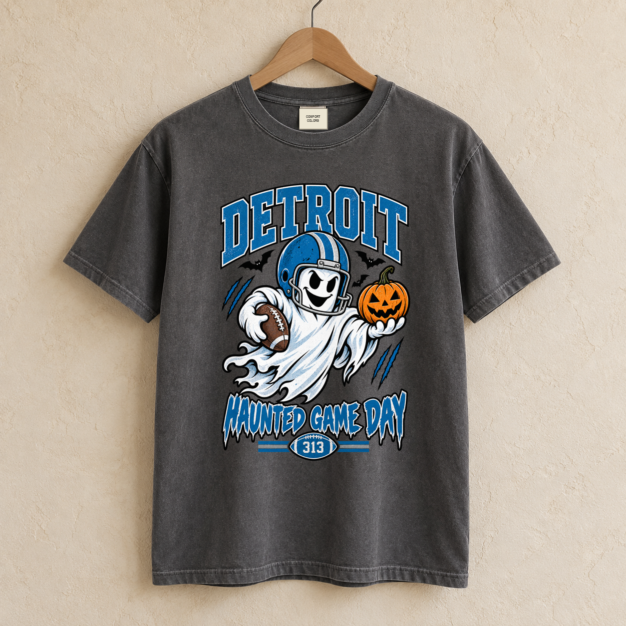 Detroit Haunted Game Day 313 Halloween football T-shirt mockup 1