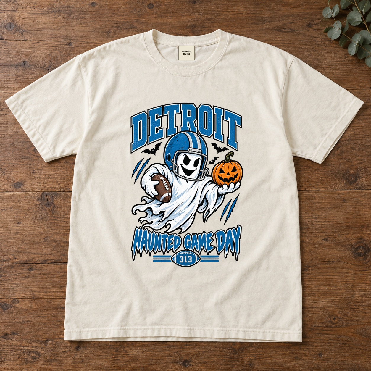 Detroit Haunted Game Day 313 Halloween football T-shirt mockup 2