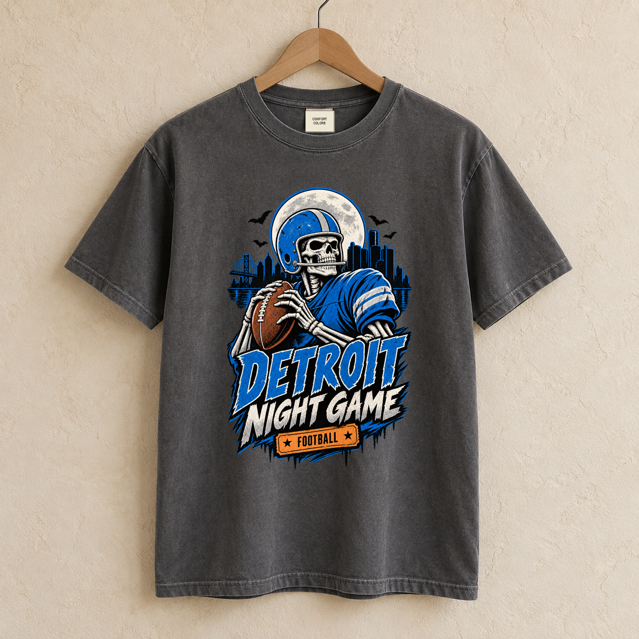 Detroit Night Game Skeleton Halloween football T-shirt mockup 1