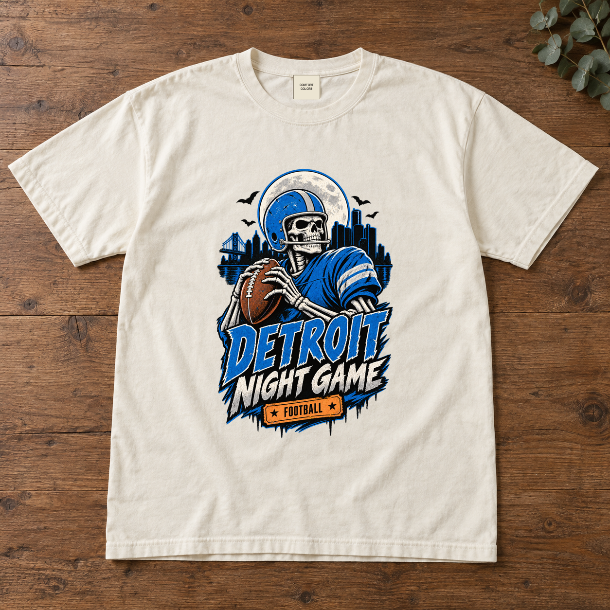 Detroit Night Game Skeleton Halloween football T-shirt mockup 2