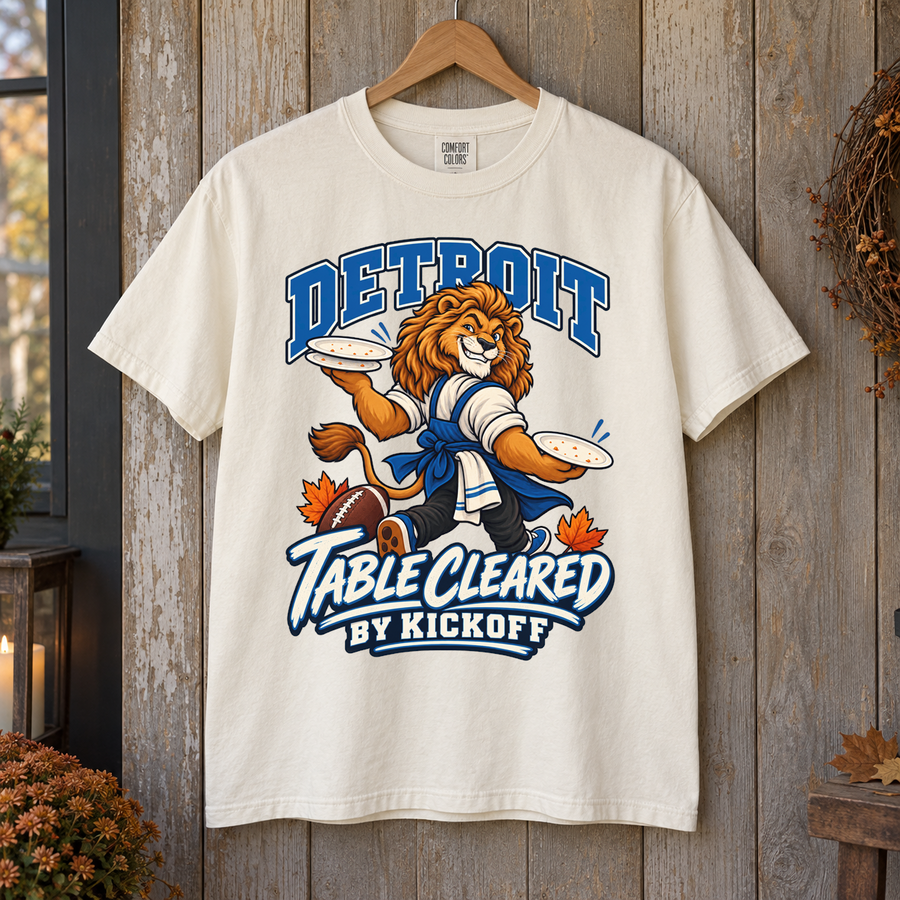 Detroit Table Cleared by Kickoff Thanksgiving T-shirt mockup 1