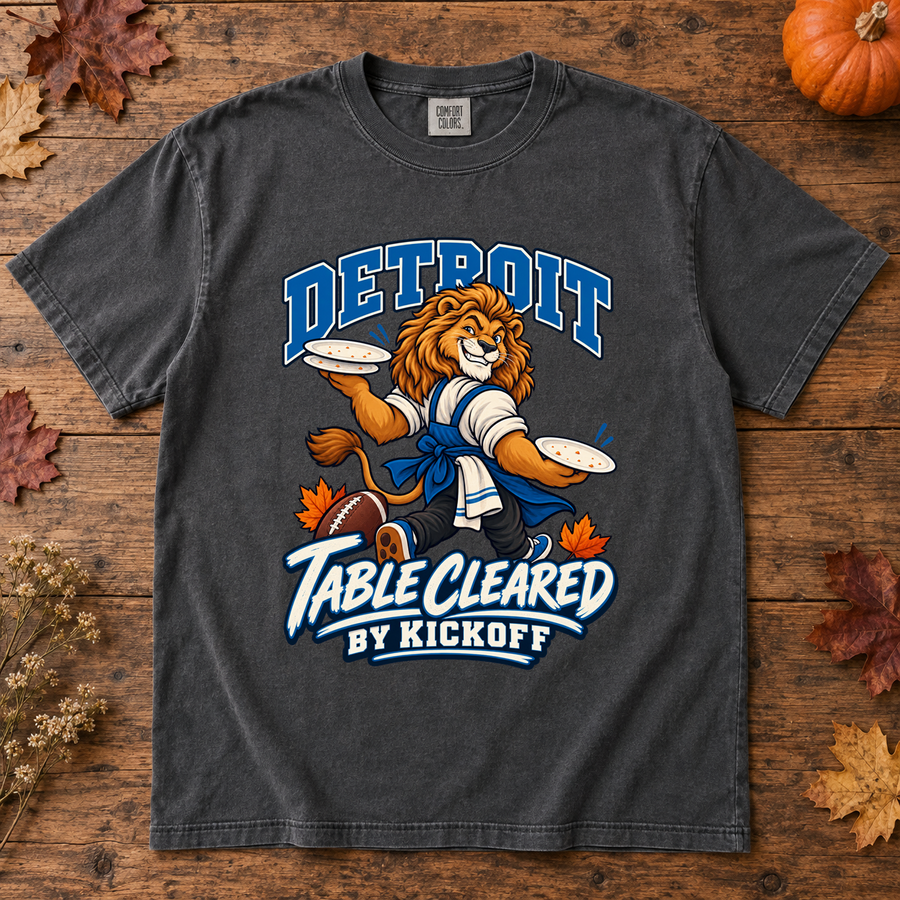 Detroit Table Cleared by Kickoff Thanksgiving T-shirt mockup 2