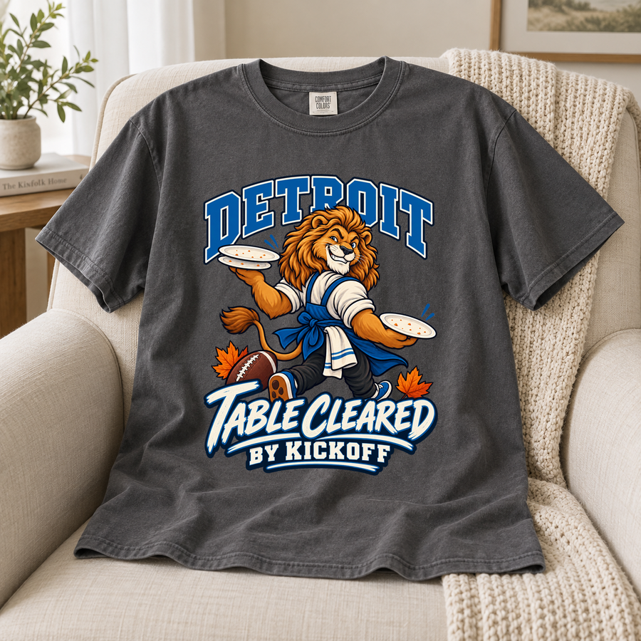 Detroit Table Cleared by Kickoff Thanksgiving T-shirt mockup 4