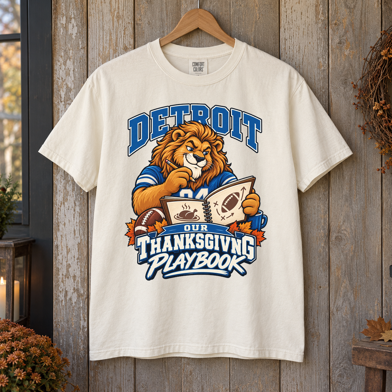 Detroit Our Thanksgiving Playbook football T-shirt mockup 1