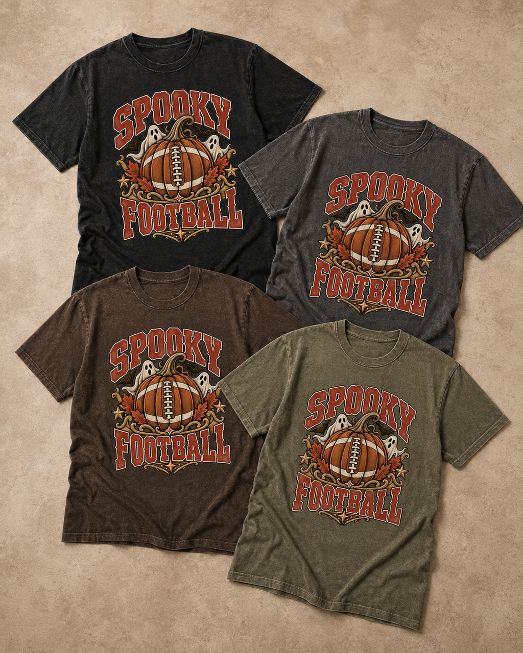 Spooky Football fall game day T-shirt featured color examples