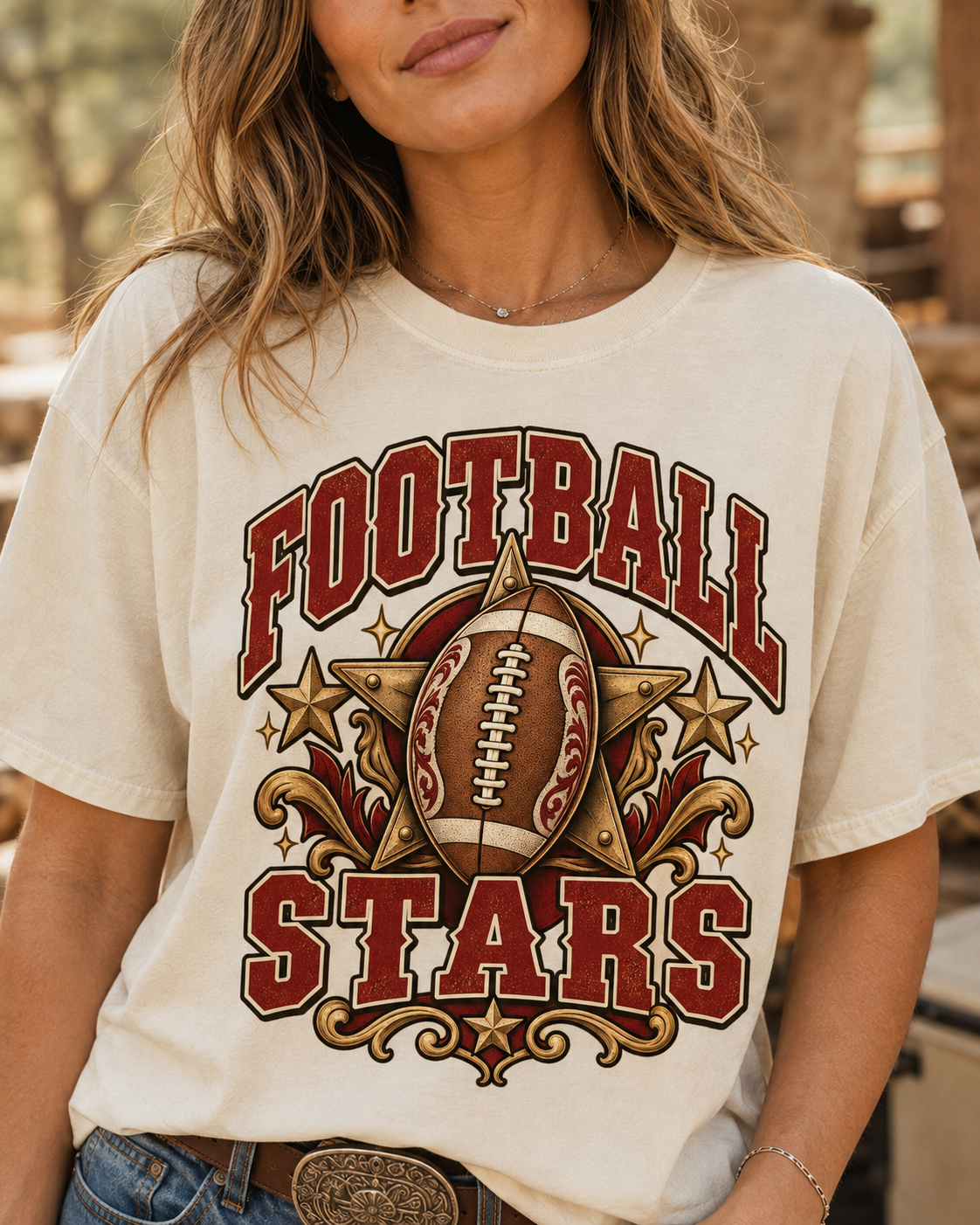 Football Stars game day T-shirt graphic close-up