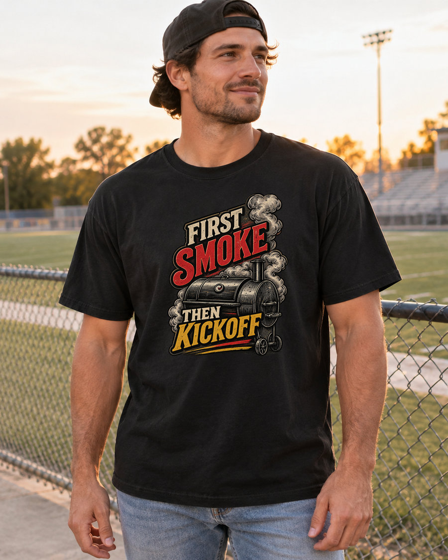 First Smoke Then Kickoff Premium T Shirt male lifestyle