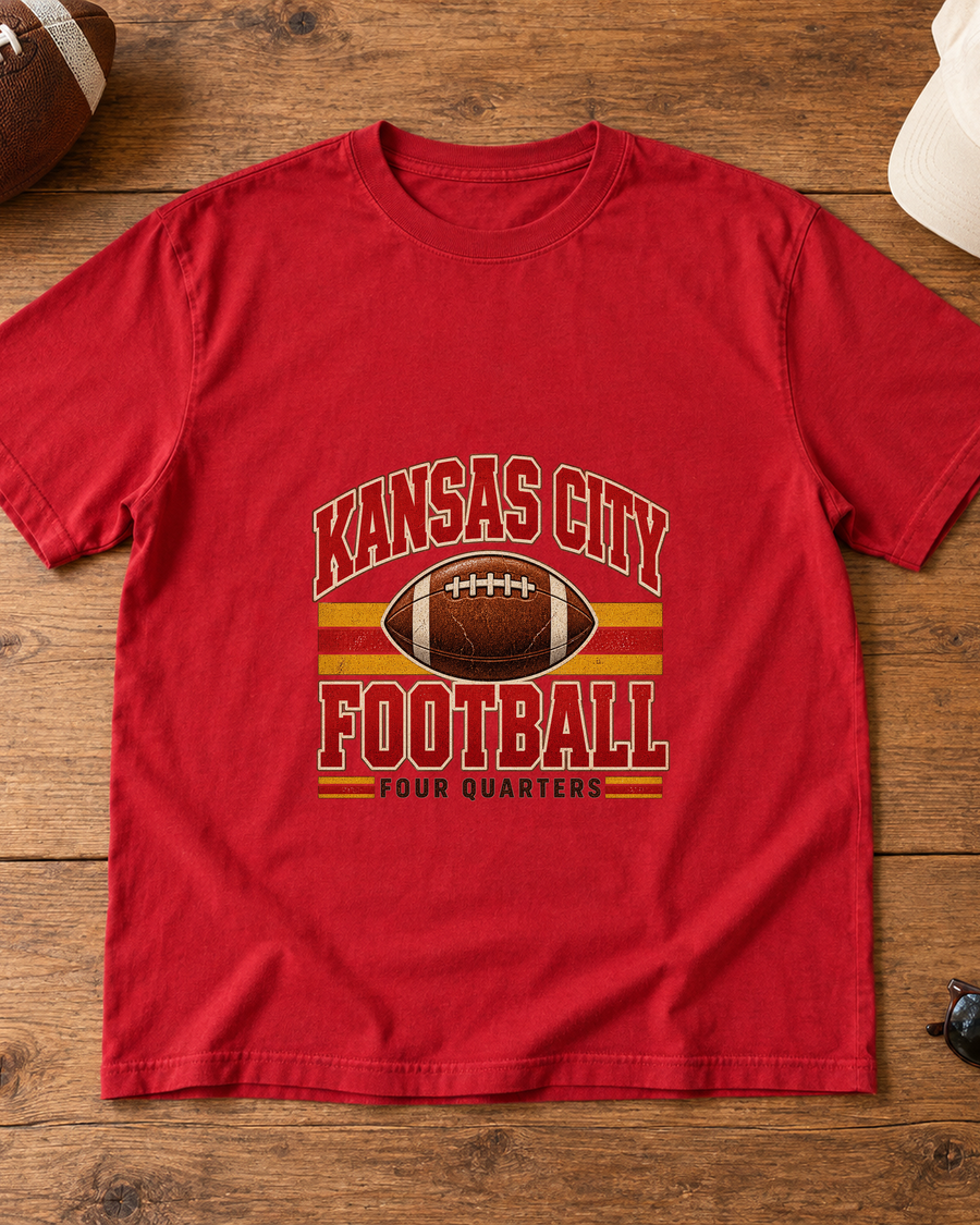 Kansas City Football Four Quarters Heritage Premium T Shirt flat lay