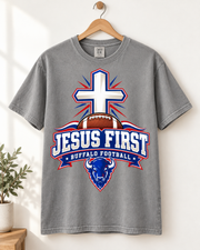 Jesus First Buffalo football faith Comfort Colors 1717 T-shirt mockup 4