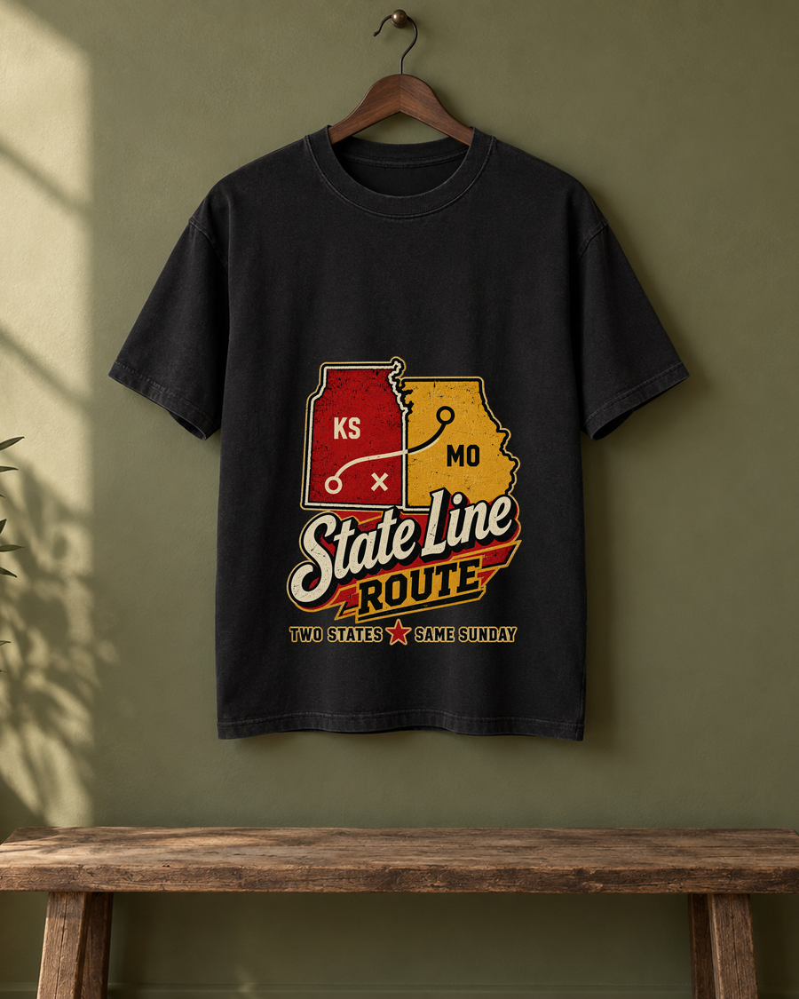 State Line Route Premium T Shirt hanger view