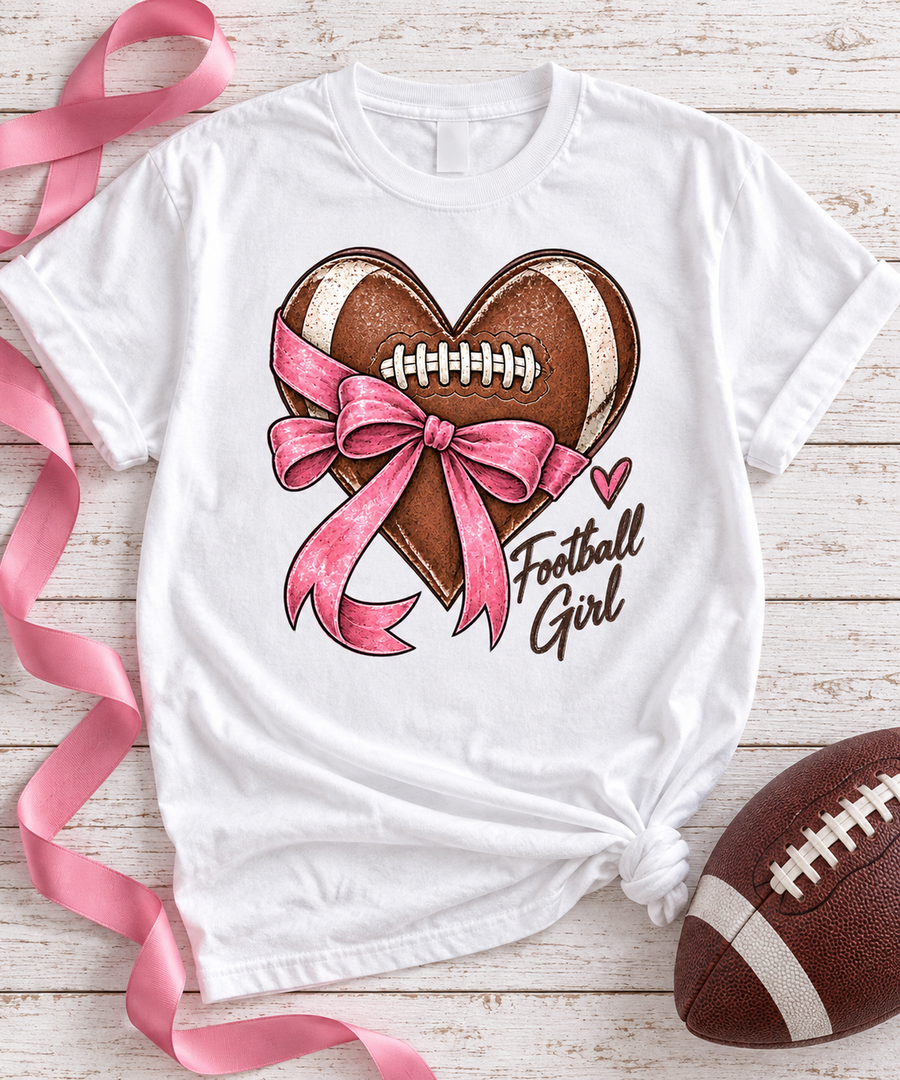Football Girl Heart Comfort Colors flat lay