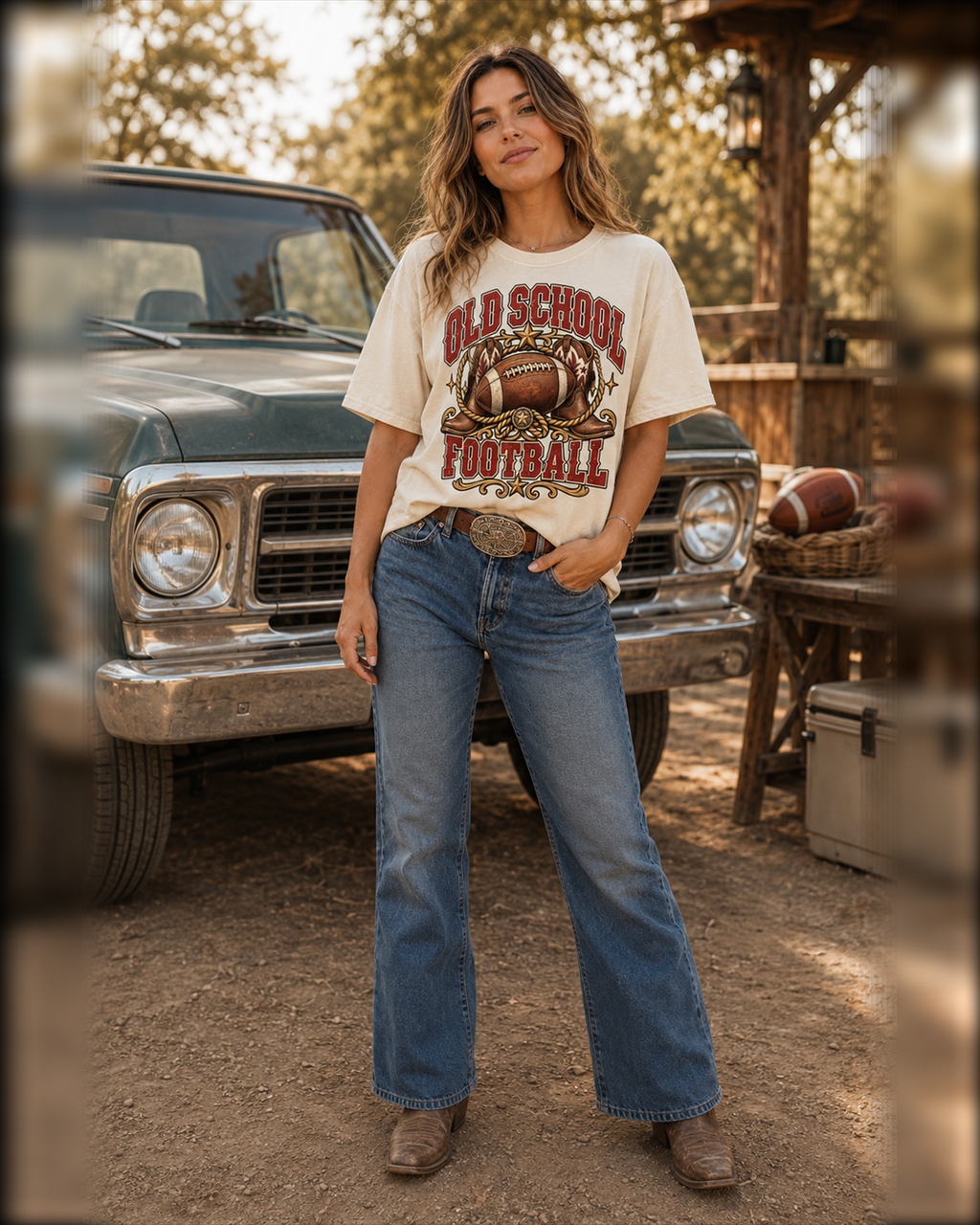 Old School Football T-shirt full outfit mockup