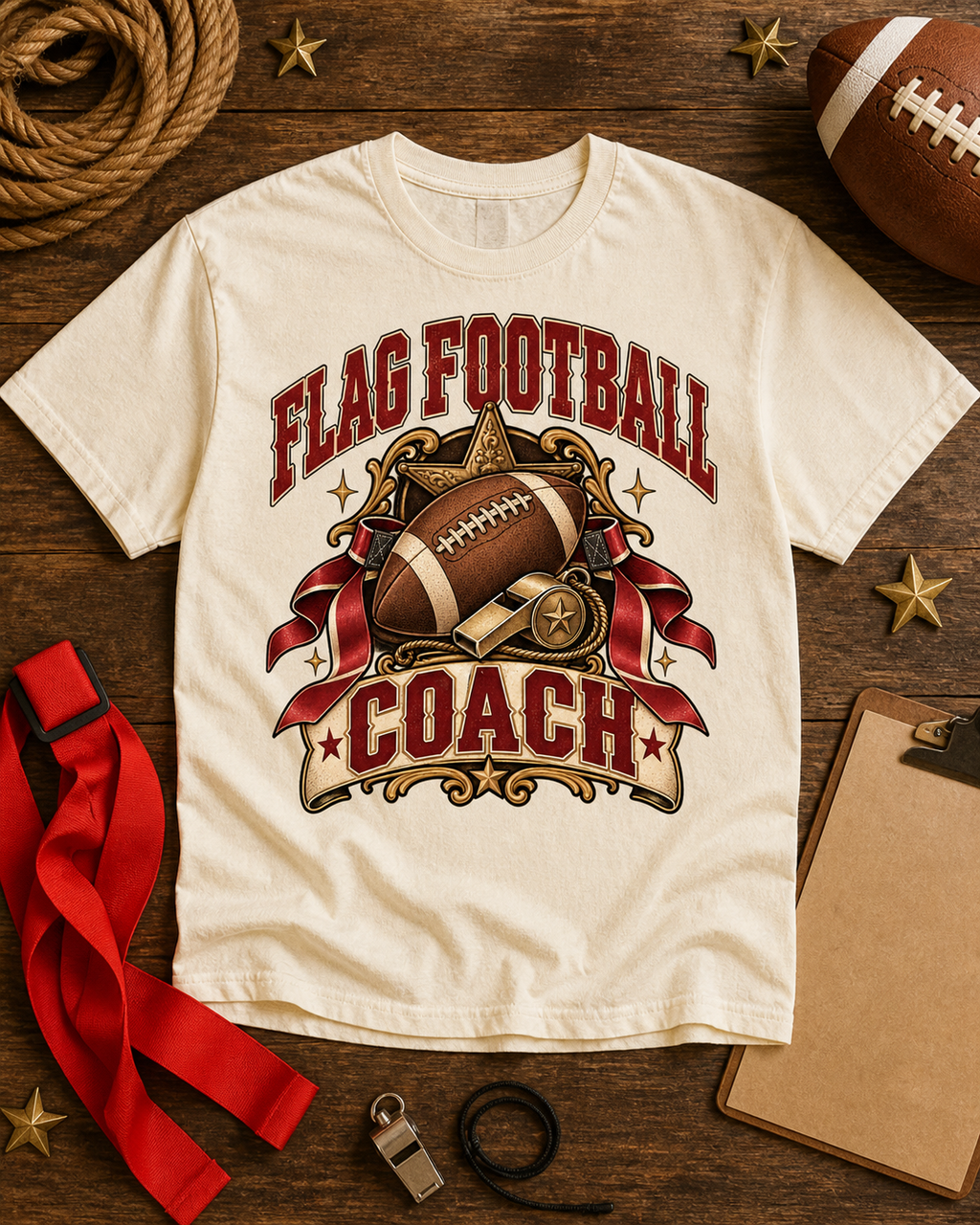 Flag Football Coach T-shirt flat lay mockup