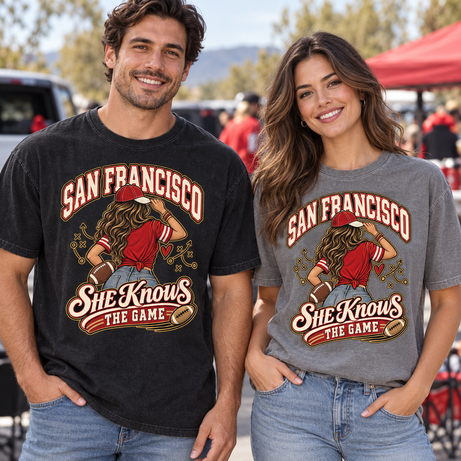 She Knows the Game San Francisco Comfort Colors 1717 T-shirt mockup 2