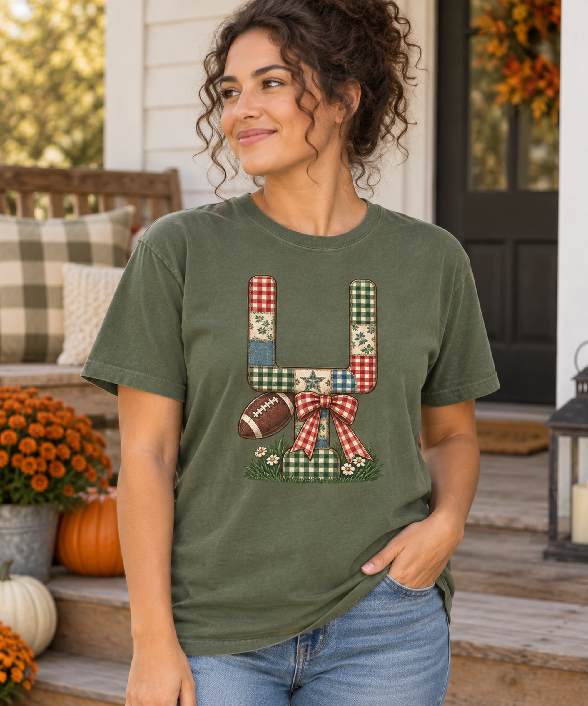 Gingham Goalpost Quilt Comfort Colors game day lifestyle mockup