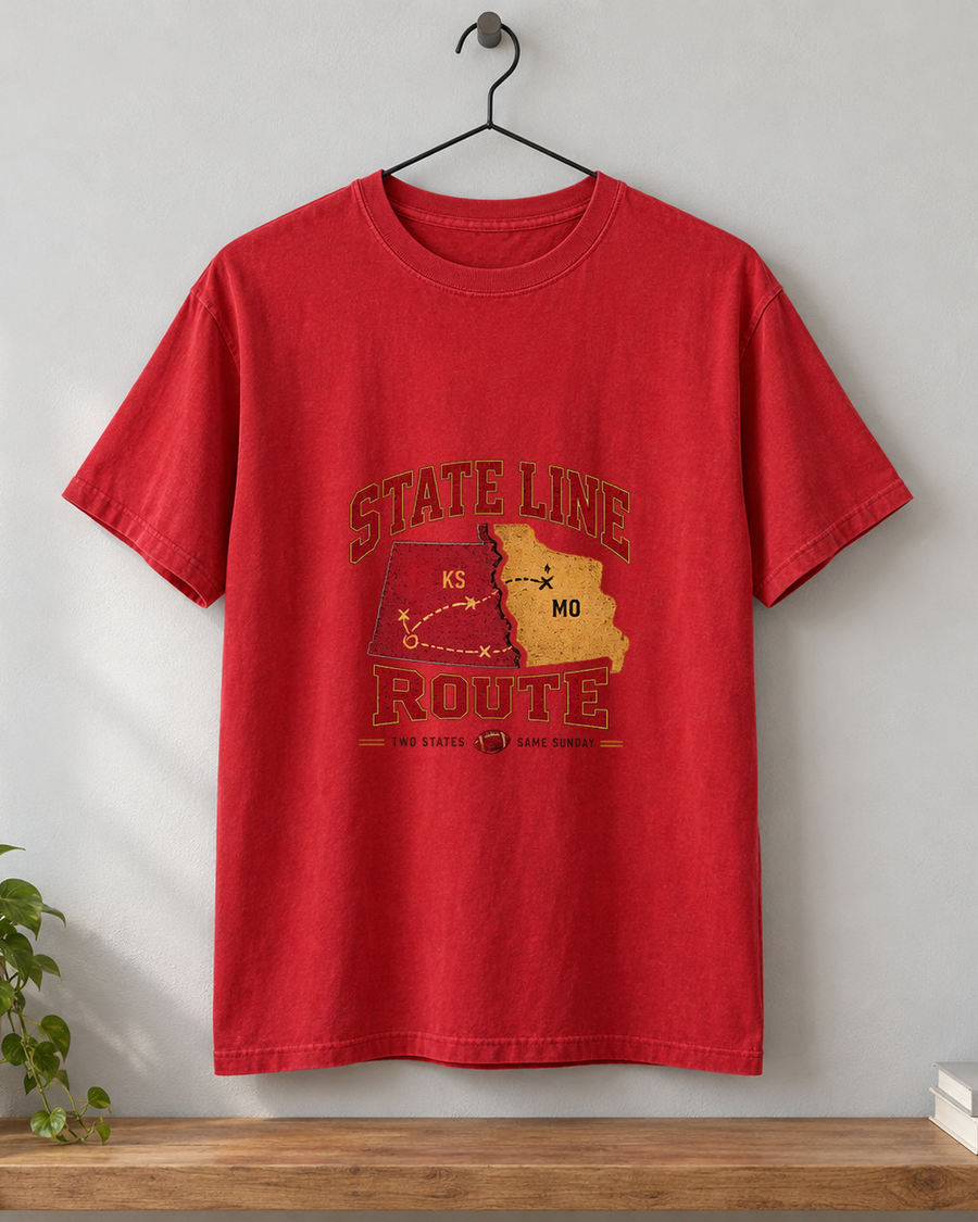 State Line Route Premium T Shirt hanger view