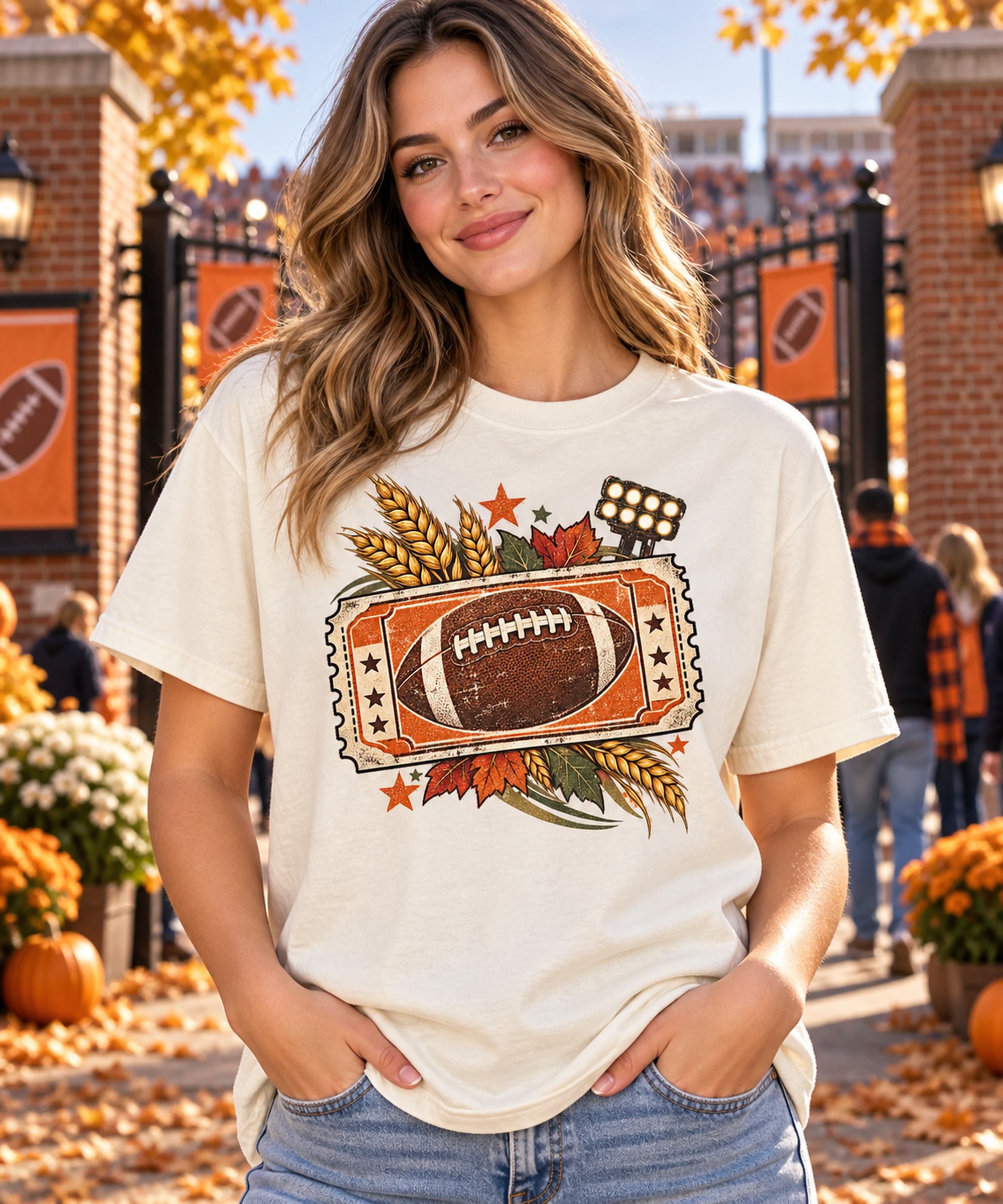 Fall Football Ticket T-shirt hero model mockup