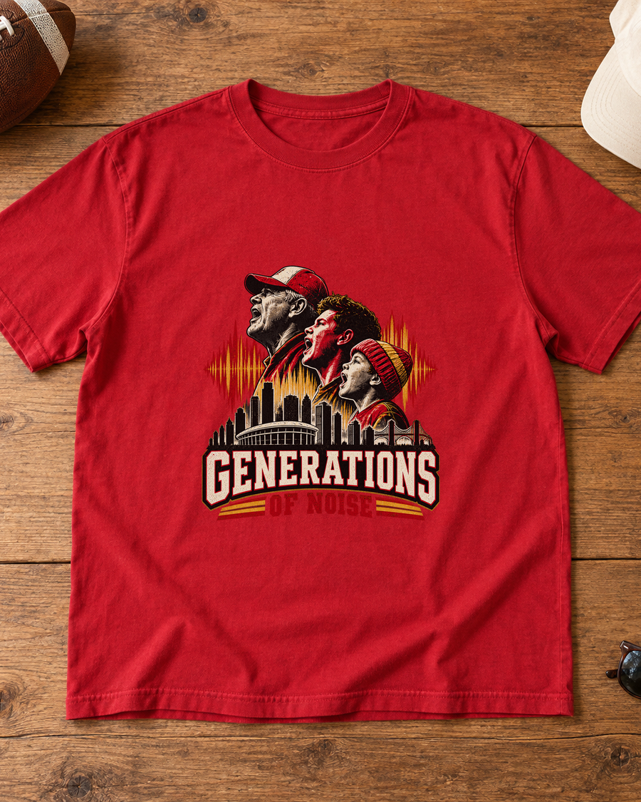 Generations of Noise Premium T Shirt flat lay