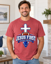 Jesus First Buffalo football faith Comfort Colors 1717 T-shirt mockup 2
