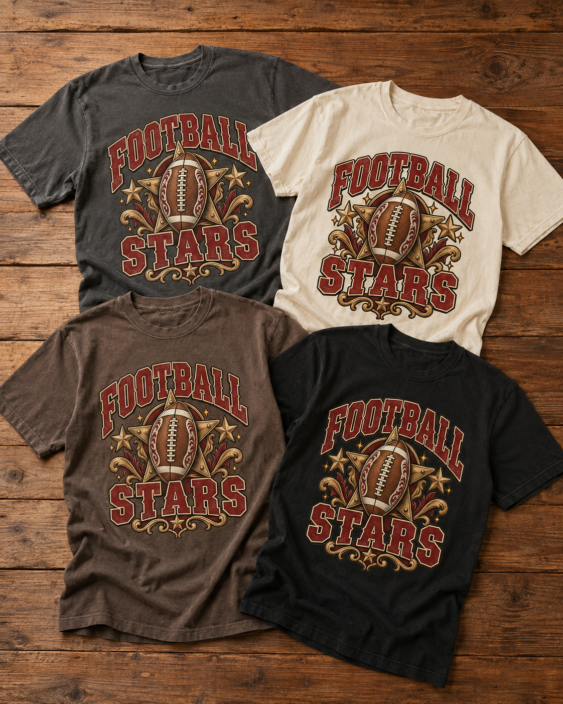 Football Stars game day T-shirt featured color examples