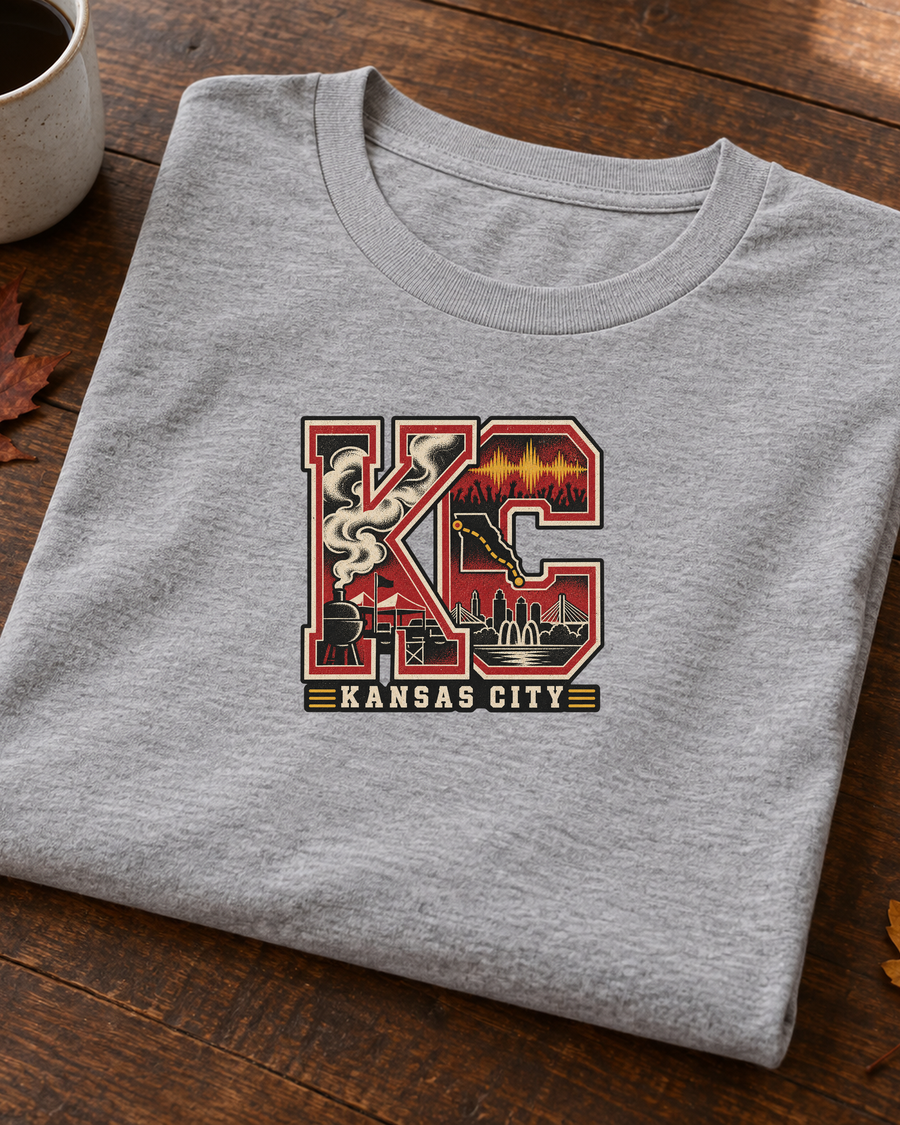KC Kansas City Collage Premium T Shirt folded detail