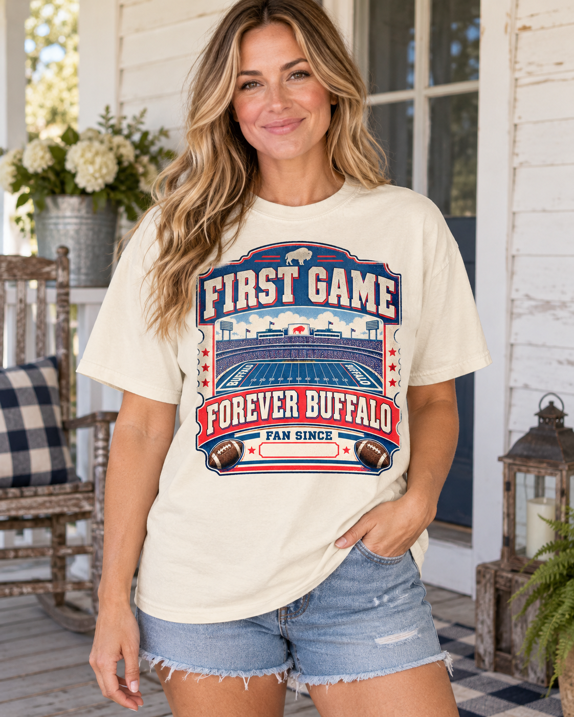 First Game Forever Buffalo vintage football Comfort Colors 1717 T-shirt mockup 1