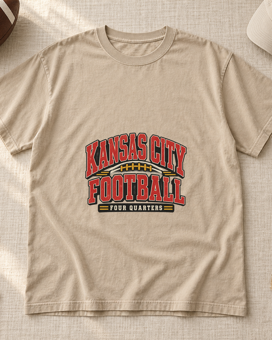 Kansas City Football Four Quarters Premium T Shirt flat lay