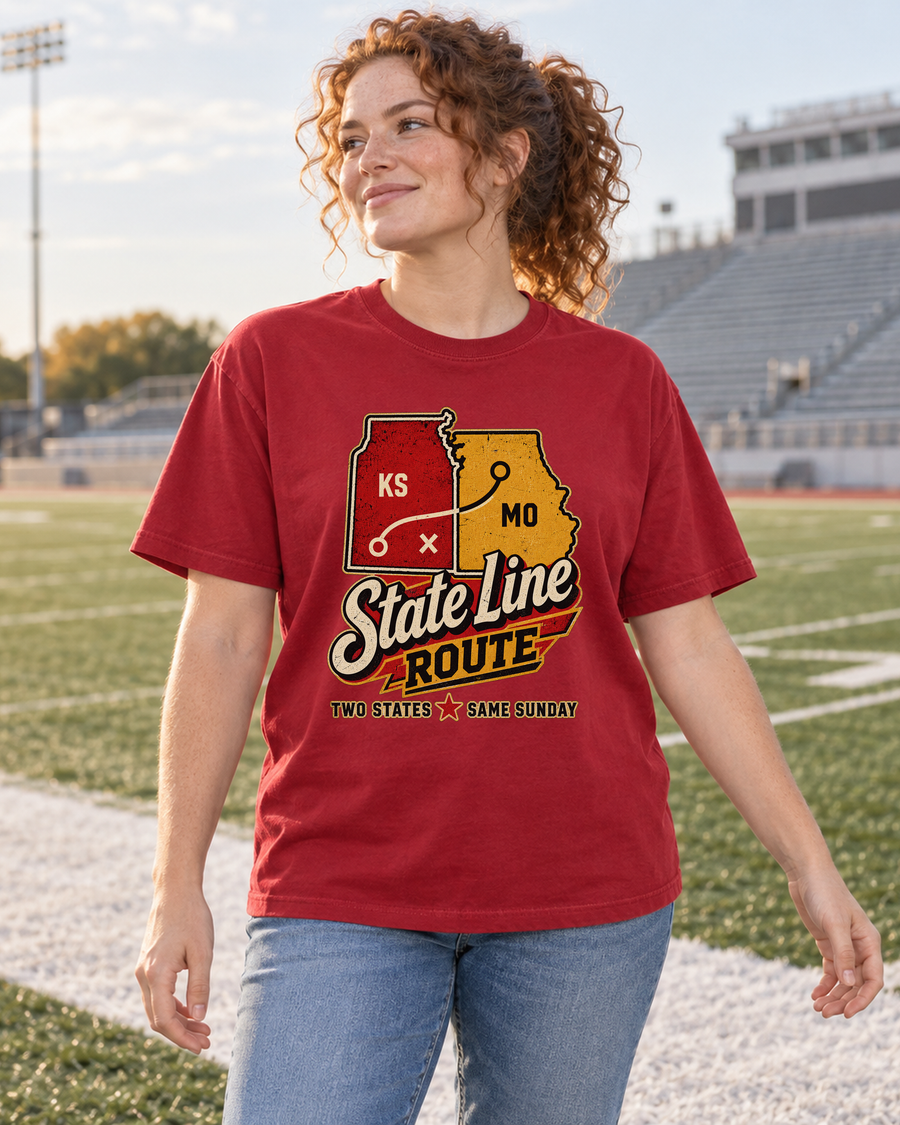 State Line Route Premium T Shirt female lifestyle