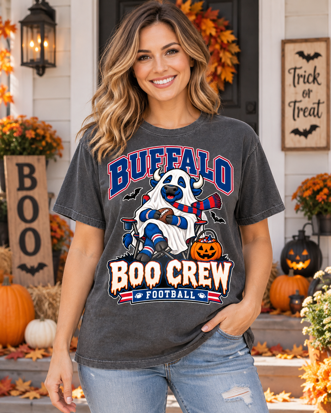 Buffalo Boo Crew Halloween football Comfort Colors 1717 T-shirt mockup 1