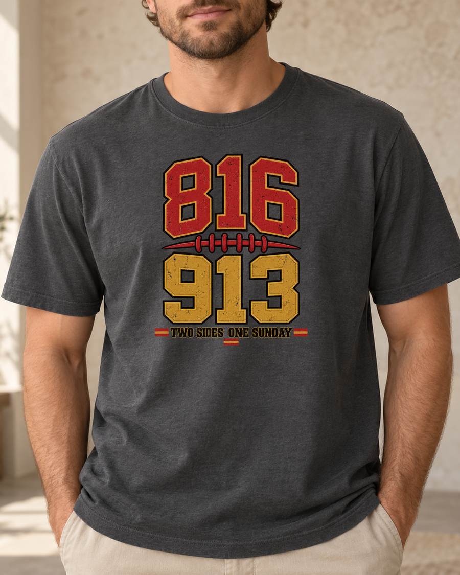 816 913 Two Sides One Sunday Premium T Shirt close up