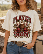 Player Mom football mom T-shirt graphic close-up