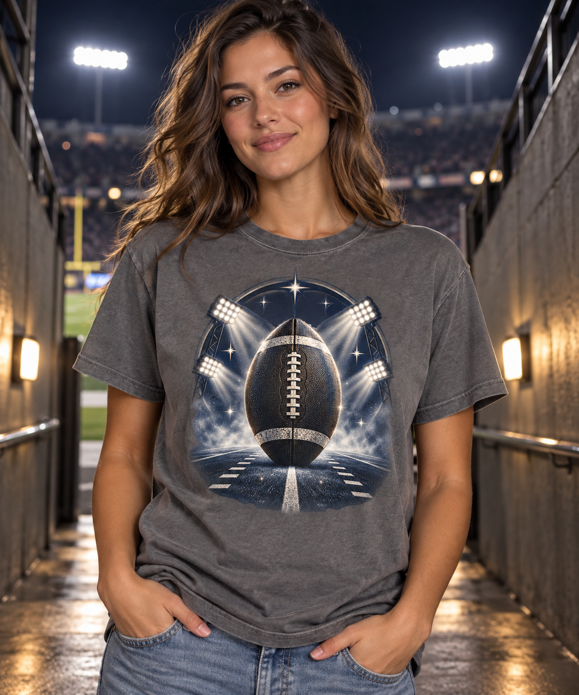 Stadium Football Lights T-shirt hero model mockup