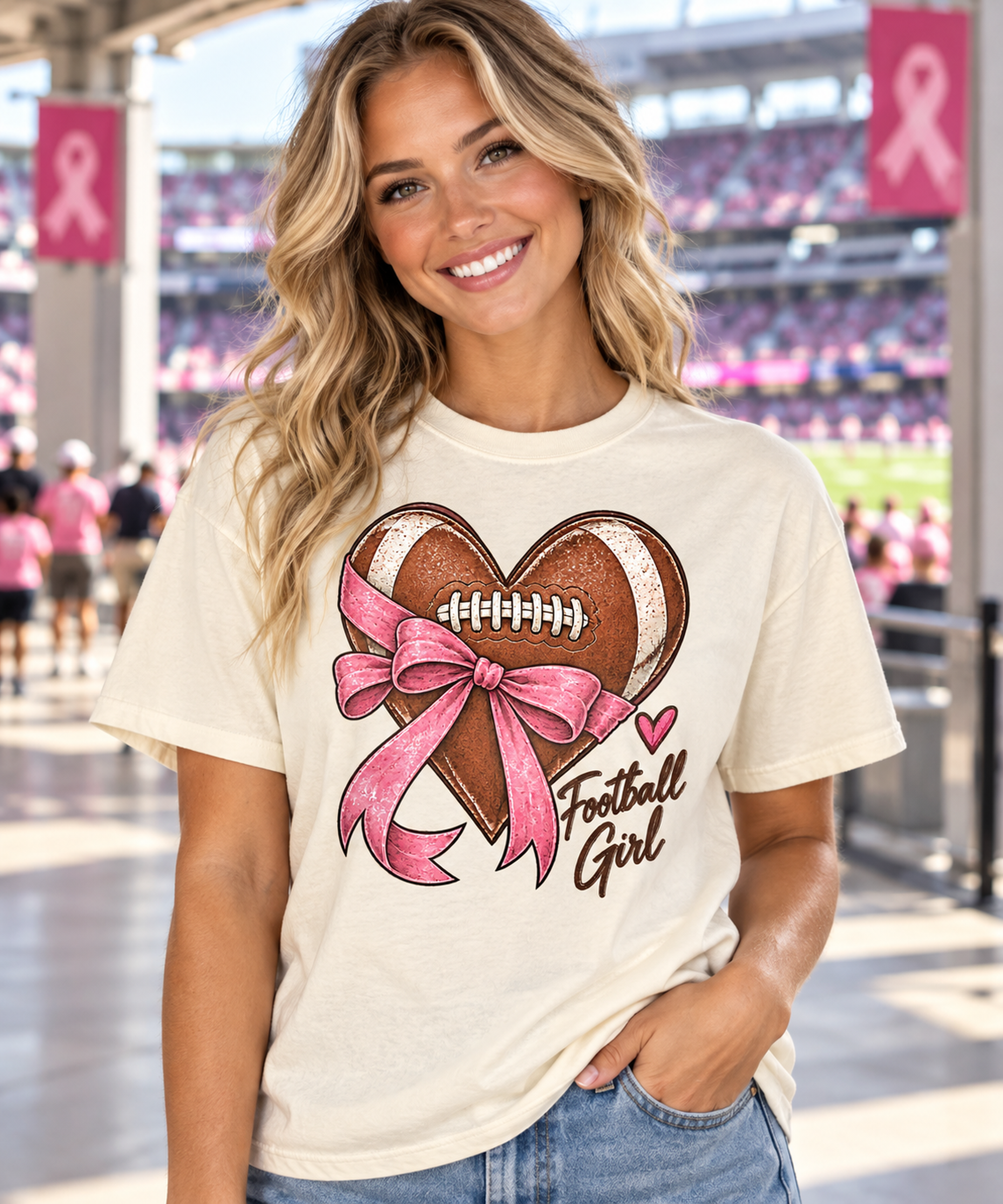 Football Girl Heart T-shirt hero model mockup