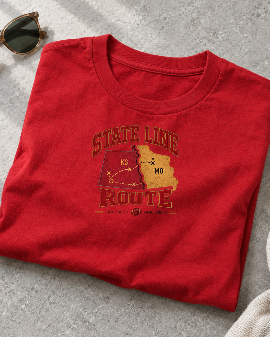 State Line Route Premium T Shirt folded detail