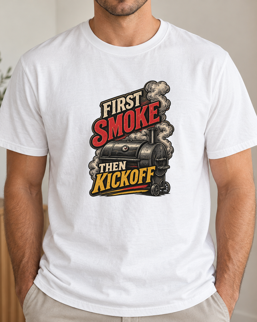 First Smoke Then Kickoff Premium T Shirt close up