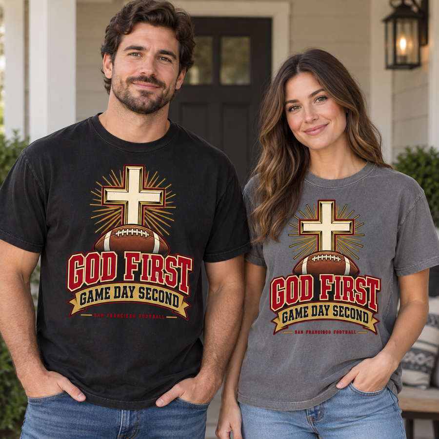 God First Game Day Second San Francisco Comfort Colors 1717 T-shirt mockup 2