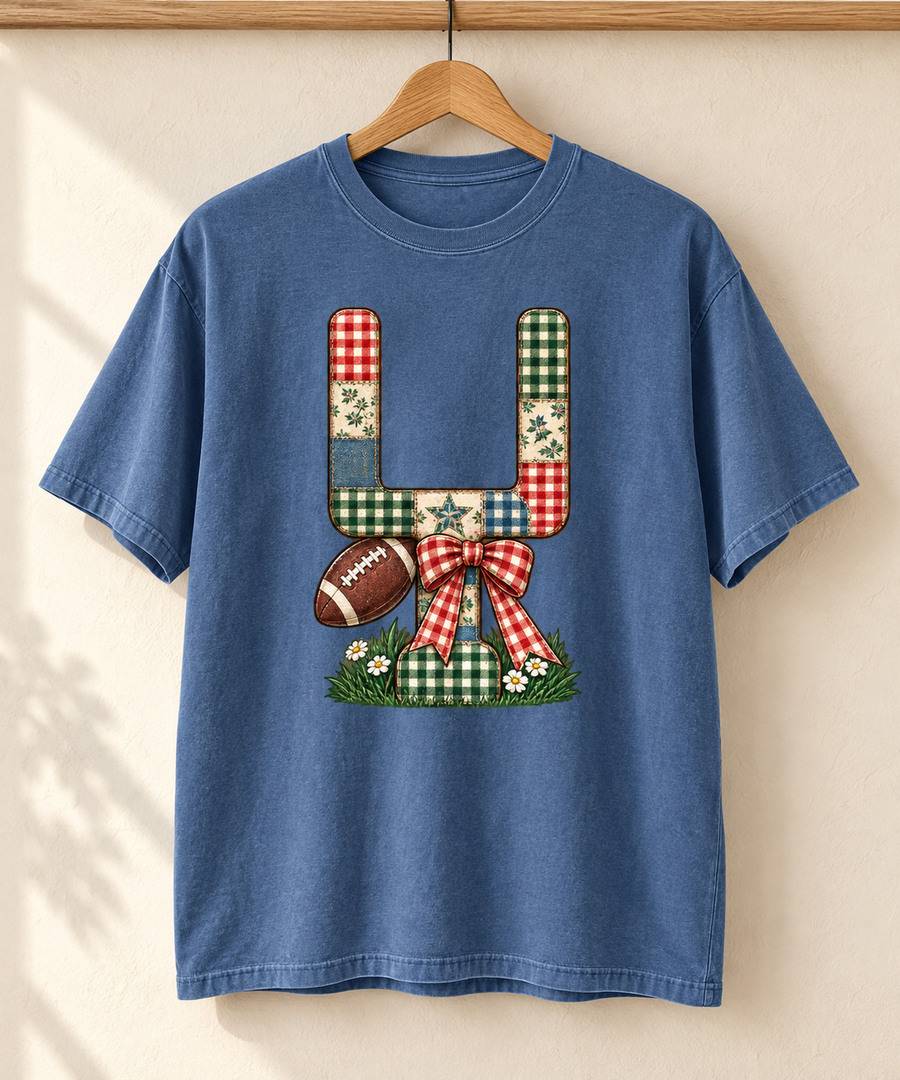 Gingham Goalpost Quilt Comfort Colors T-shirt hanger mockup