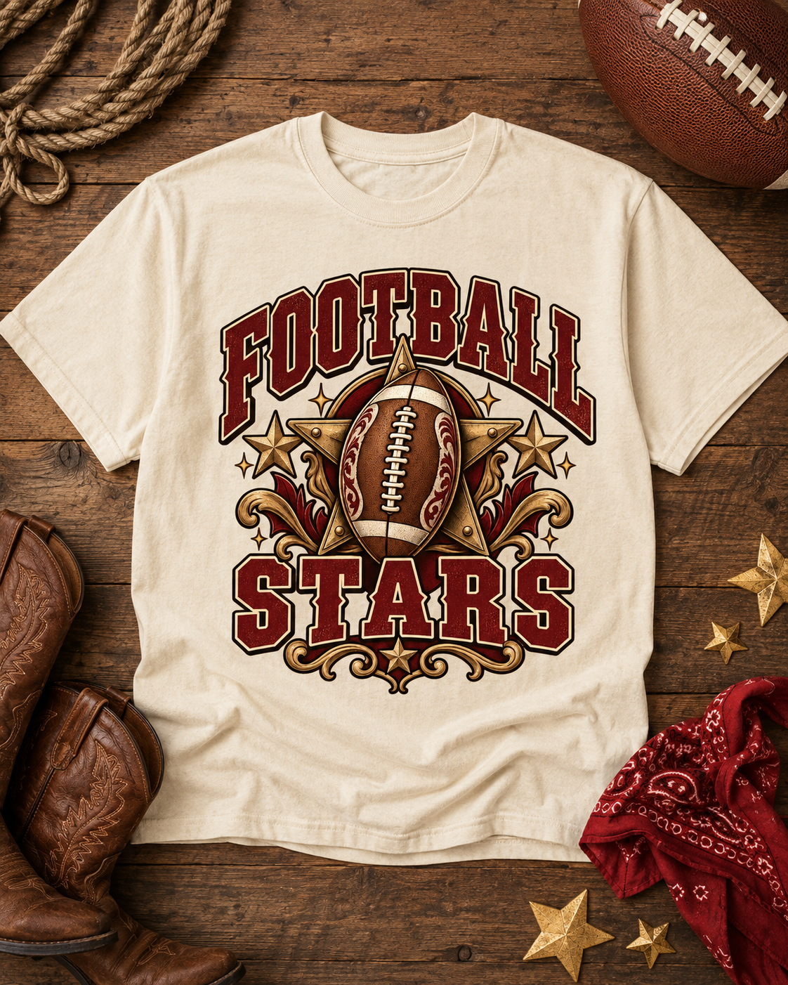 Football Stars game day T-shirt flat lay mockup