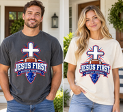 Jesus First Buffalo football faith Comfort Colors 1717 T-shirt mockup 3