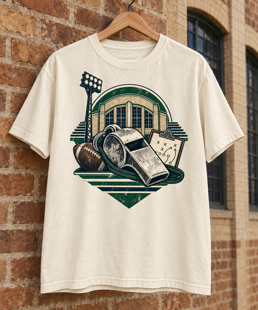 Coach Whistle Fieldhouse T-shirt hanger mockup