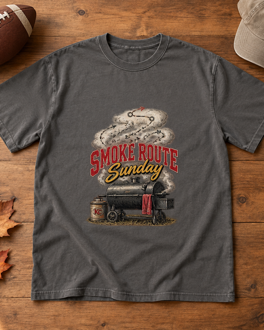 Smoke Route Sunday Premium T Shirt flat lay