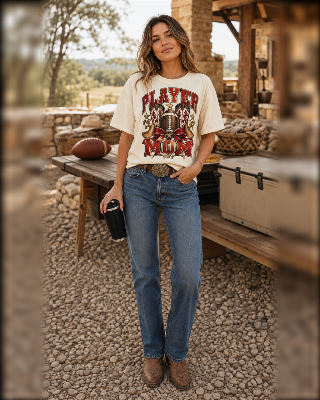 Player Mom football mom T-shirt full outfit mockup
