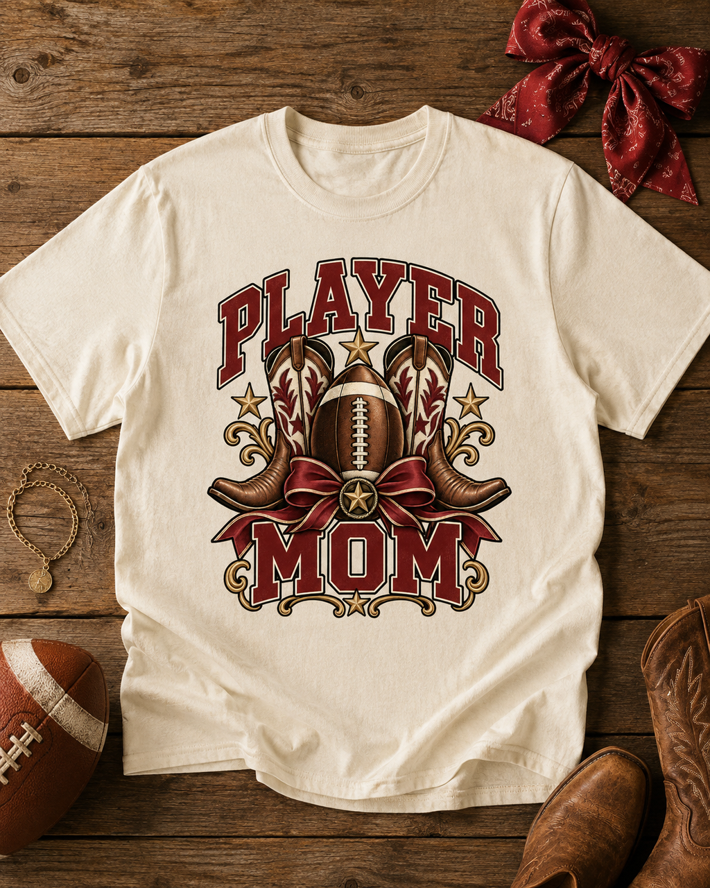 Player Mom football mom T-shirt flat lay mockup