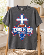 Jesus First Buffalo football faith Comfort Colors 1717 T-shirt mockup 6
