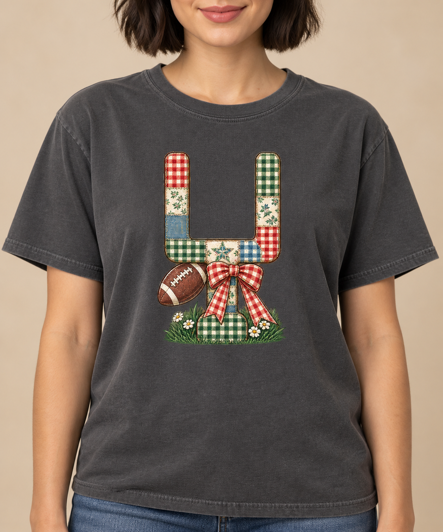 Gingham Goalpost Quilt football shirt print close-up