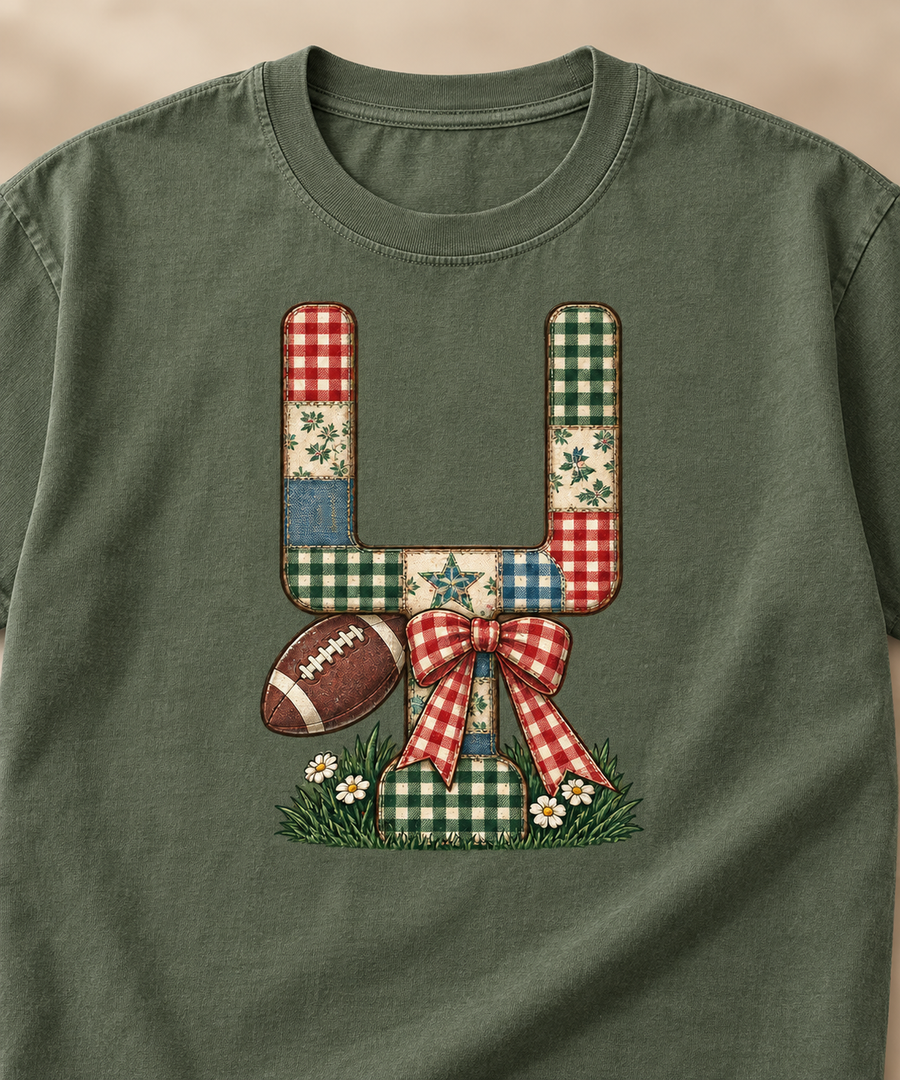Gingham Goalpost Quilt football shirt design detail