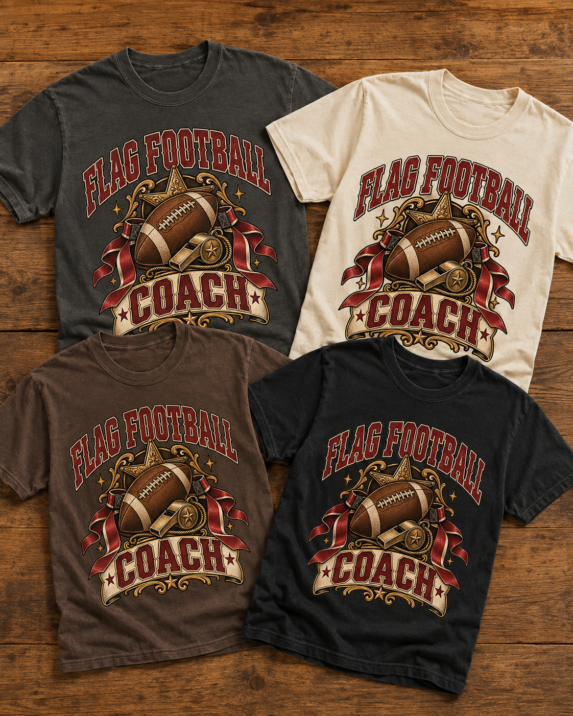 Flag Football Coach T-shirt featured color examples