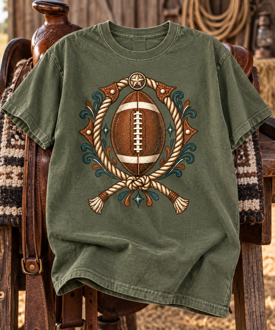 Western Rope Football T-shirt folded mockup