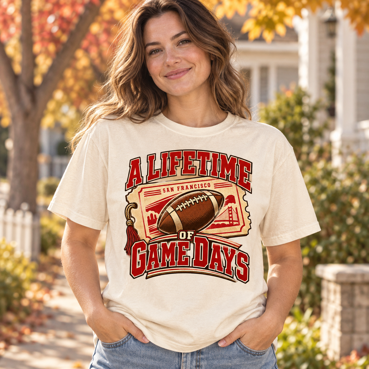 A Lifetime of Gamedays San Francisco Comfort Colors 1717 T-shirt mockup 1
