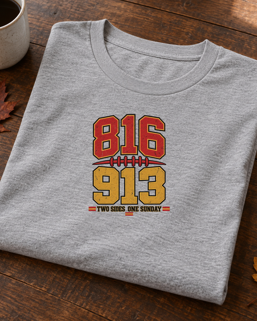 816 913 Two Sides One Sunday Premium T Shirt folded detail